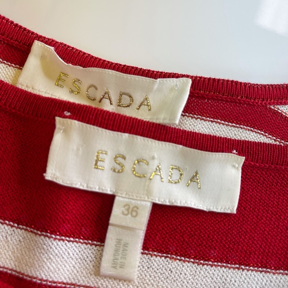 Escada Red & White Striped Sweater Twin Set Sz 36 - Picture 4 of 11